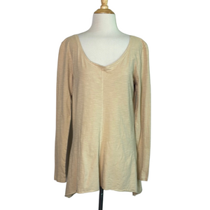 G.I.L.I. GOT IT LOVE IT Women Medium Camel Cotton Long Sleeve Scoop Neck Tunic
